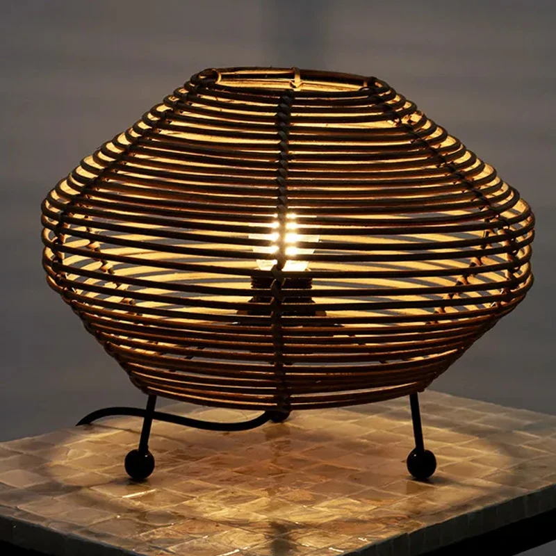 Krypton pour équipement médical Lampe à poser Esteban en rotin - ⌀ 32 cm - marron