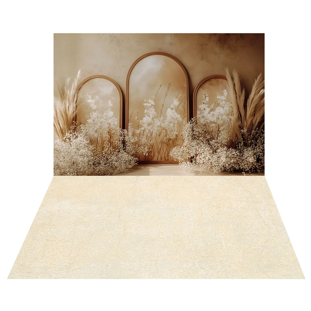 Toile de fond Cadre Fleur Écru + Sol Marbre Chaleureux TWW57-106 Haute pression de gaz