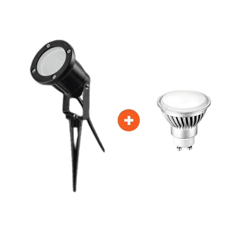 Lot 1 spot de jardin orientable noir + 1 ampoule GU10 pour Fêtes et Décoration