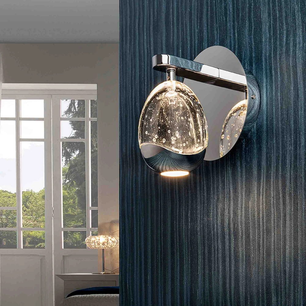 Applique à bras Applique murale LED Rocio, métal, verre, à 1 lampe, chromé