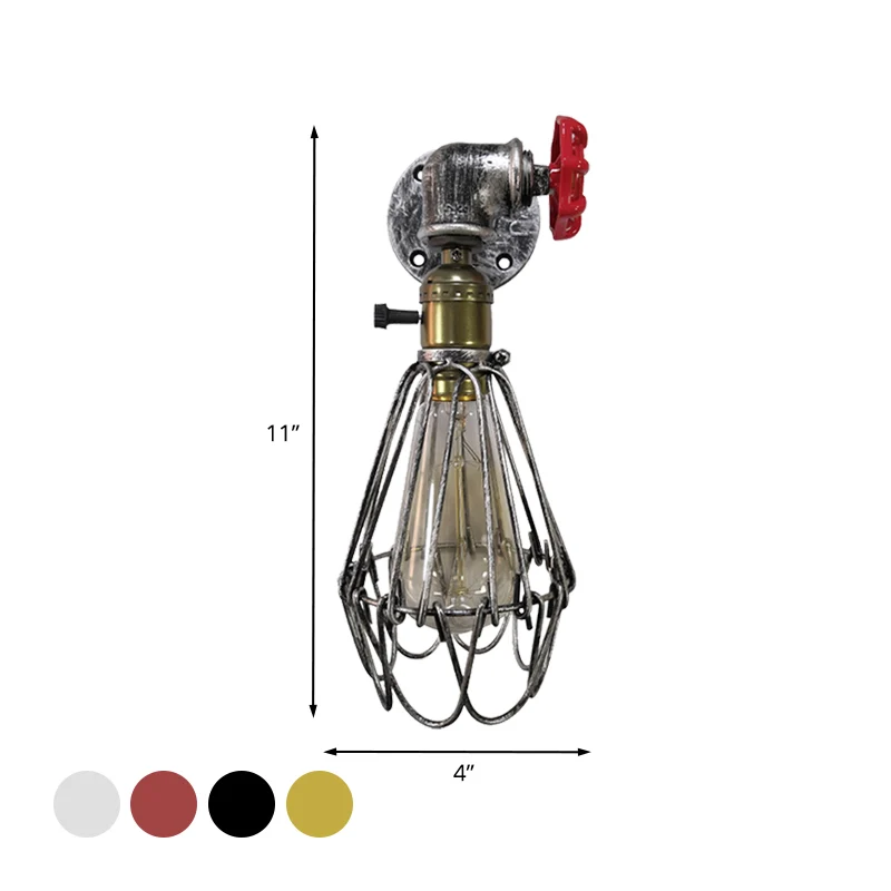 Applique à Cage conique à 1 tête, luminaire Vieux style, finition noir/rouille/argent, lampe murale en métal avec Valve déco