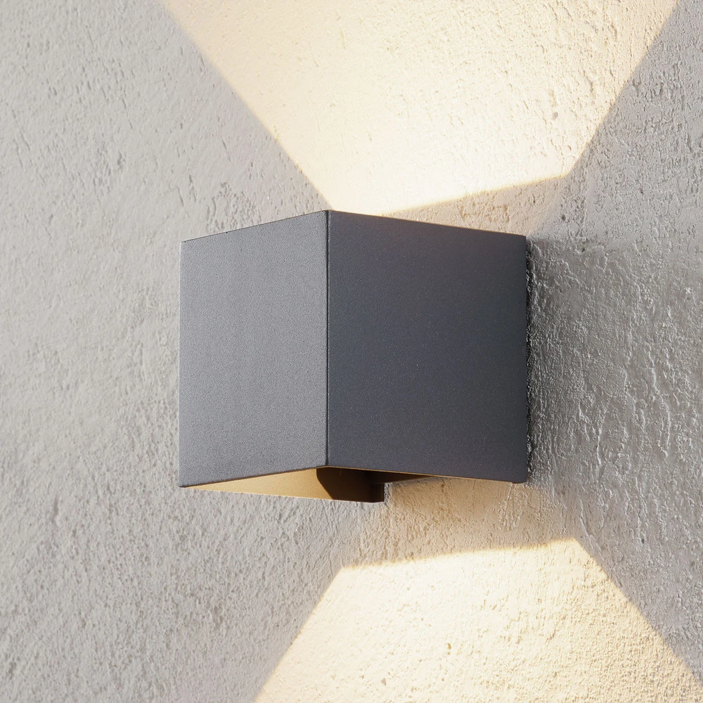 Applique d’extérieur LED Cube, gris basalte Dimensions : 15 x 30 cm