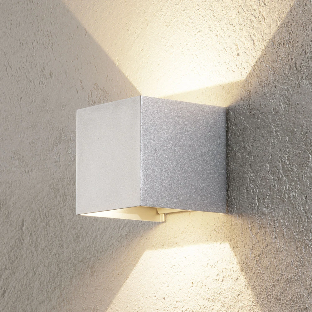 Applique d’extérieur LED Cube up/down 10 cm alu pour miroir de salle de bain