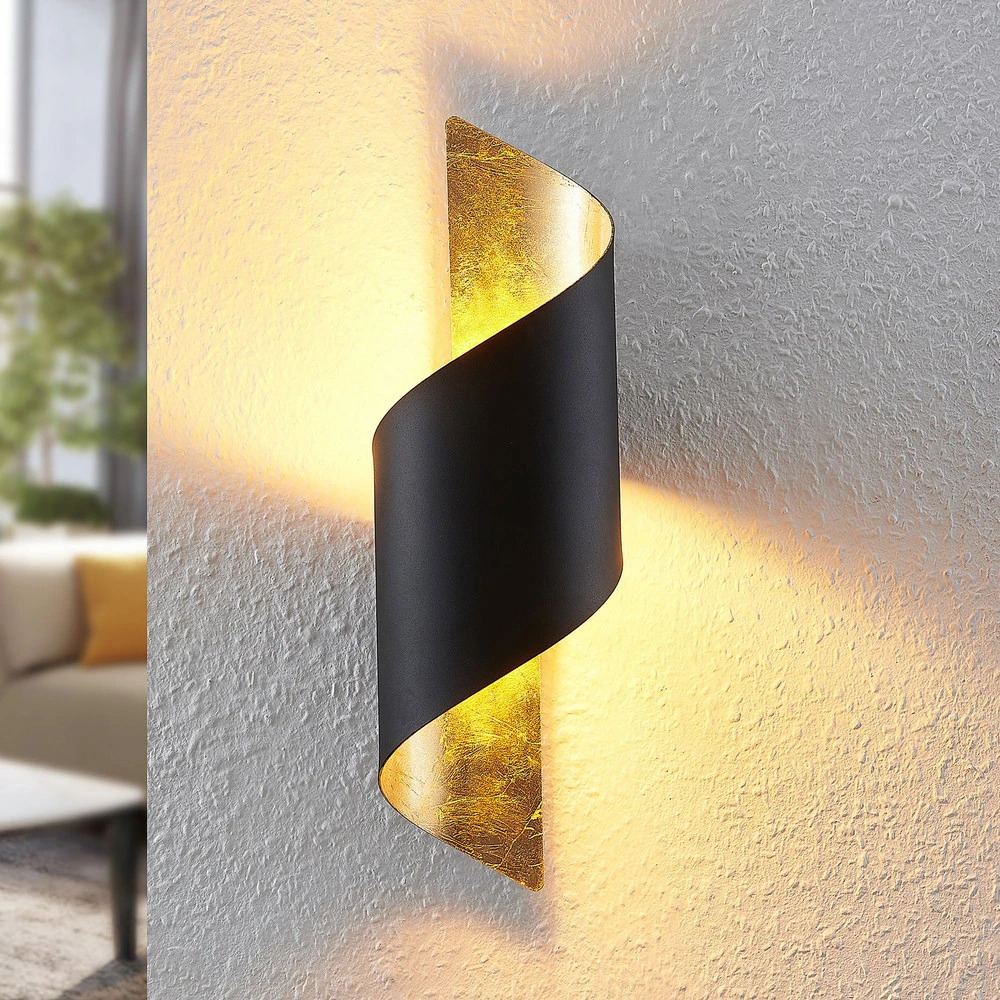 Applique à LED intégrée Lindby applique murale Desirio, noir/or, 35cm, métal
