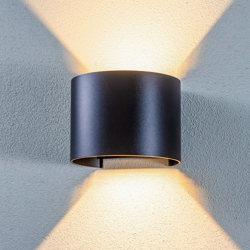 Applique à LED intégrée Lindby LED Applique murale d'extérieur Nivar, ronde, noire, métal