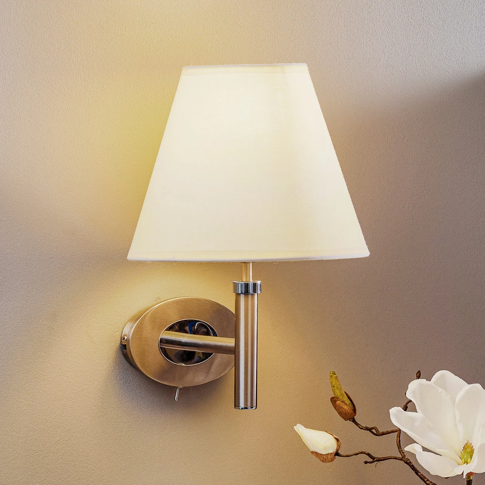 Applique Lilly nickel avec abat-jour en tissu pour salle de bain IP44