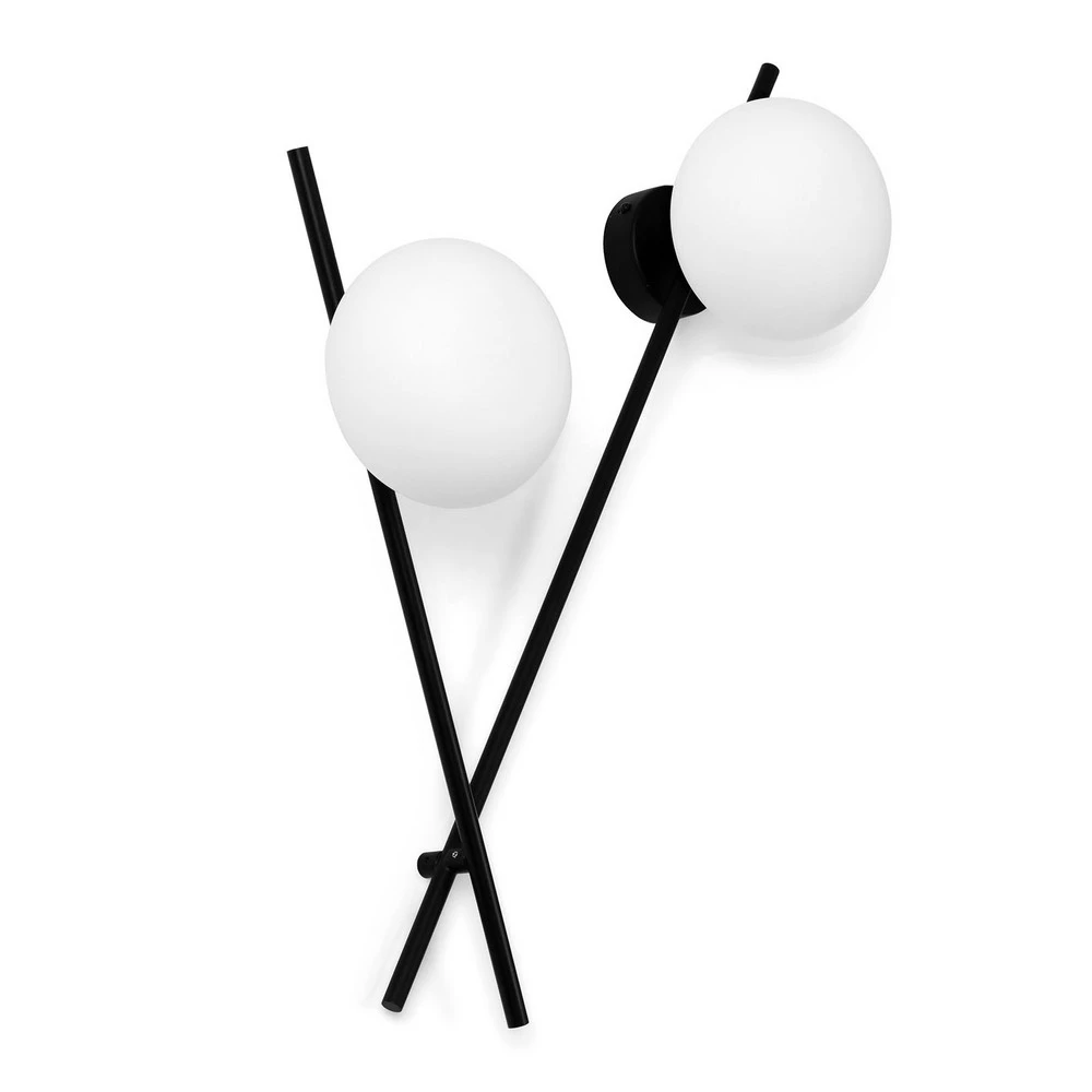 Applique Mikado, verre opale, à deux lampes en laiton brossé