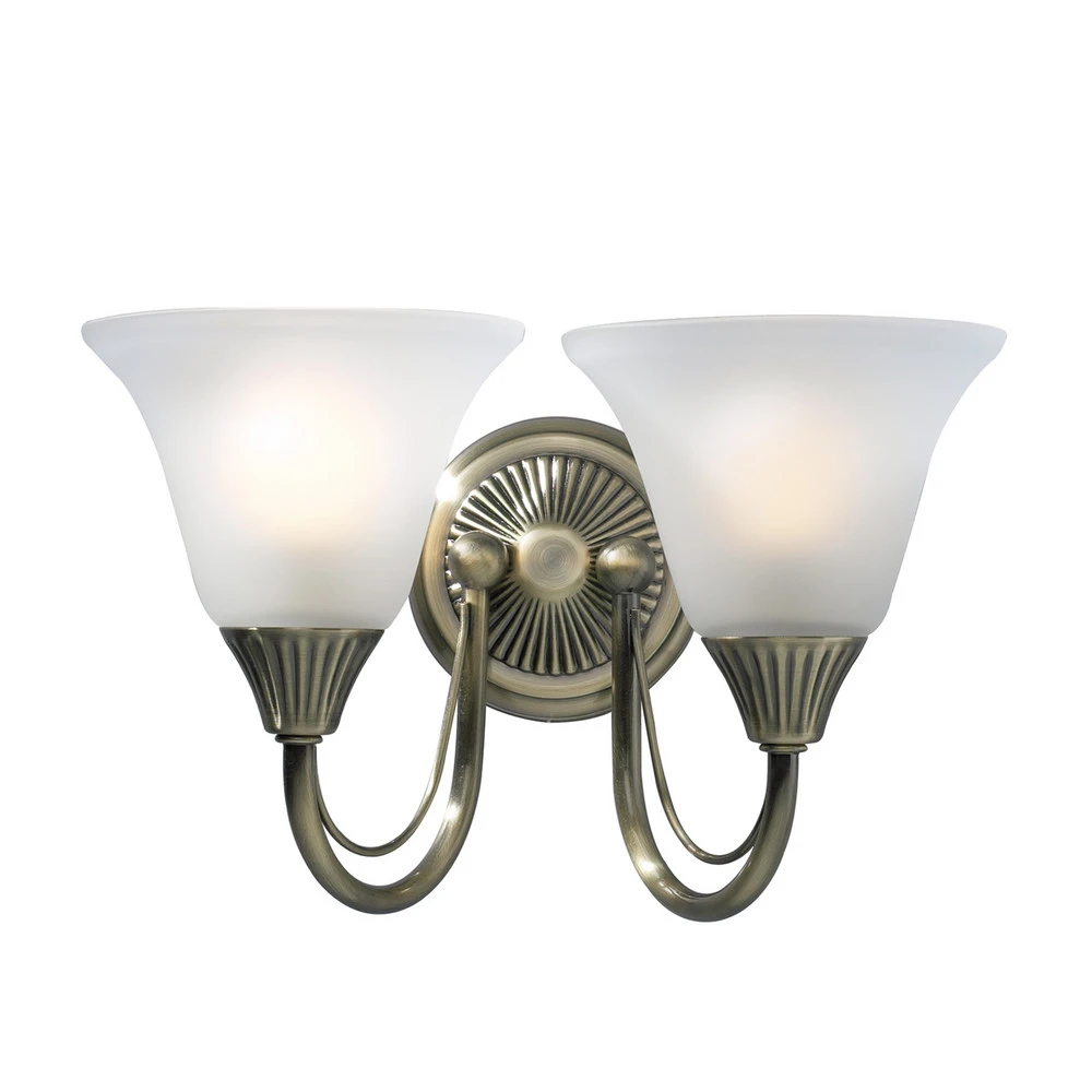 Applique murale Boston en laiton antique à 2 lampes avec ampoule LED incluse