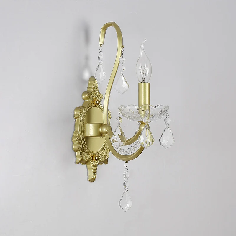 Applique murale à bougie rurale, luminaire mural en cristal à 1/2 têtes en or pour le salon Dimensions : 15 x 30 cm