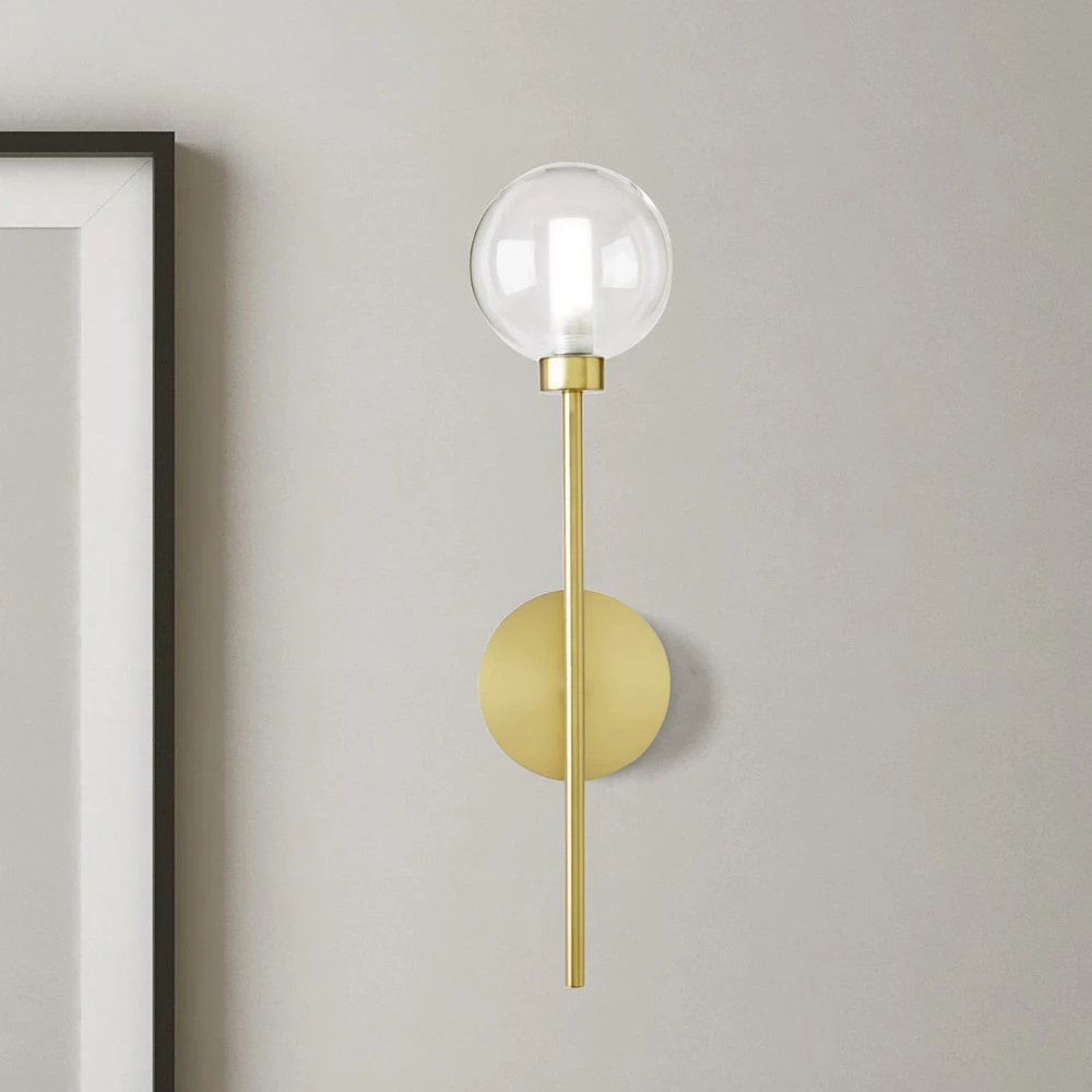 Applique murale Dom, à 1 lampe, transparent/doré, verre pour éclairage de lecture