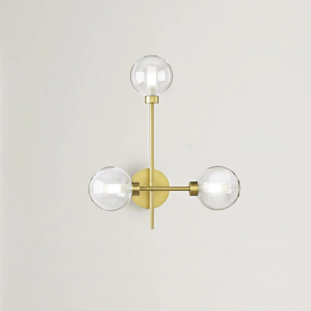 Applique murale Dom, 3 lampes, transparent/doré, verre pour éclairage de lecture