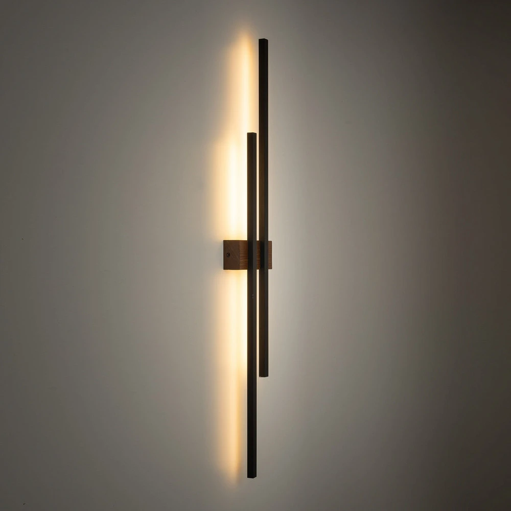 Applique murale LED Flash, noir/noyer hauteur 90 cm à 2 lampes avec bras réglable
