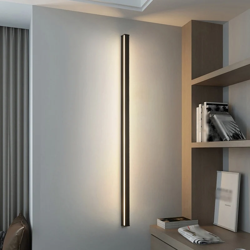 Applique murale linéaire rectangulaire en métal minimaliste, éclairage mural à LED pour chambre à coucher, noir - Montage...