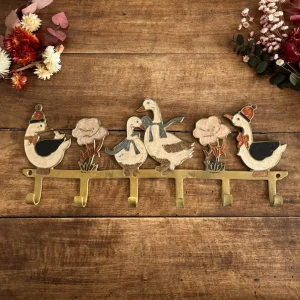 Applique murale petites oies et canards en laiton émaillé Dimensions : 15 x 30 cm