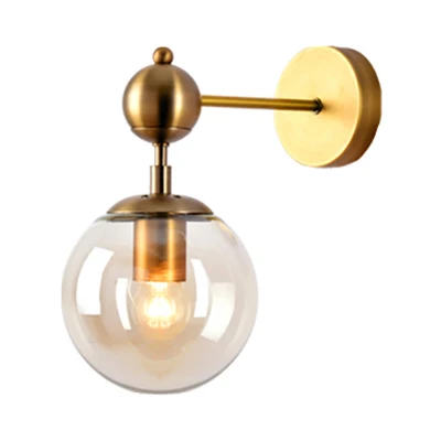 Applique murale en verre transparent/gris/ambre, 1 lumière, Vieux, abat-jour Globe en laiton, luminaire de salon
