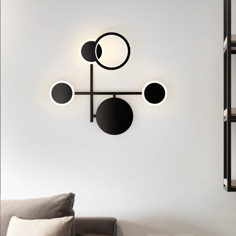 Applique orientable Applique murale LED ronde métallique allumant la lampe murale contemporaine à 2/3/4 lumières en noir
