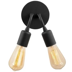 Applique à variateur Applique Murale Interieur, Lampe Murale Industrielle Bois, Noir 14x14x20 Cm