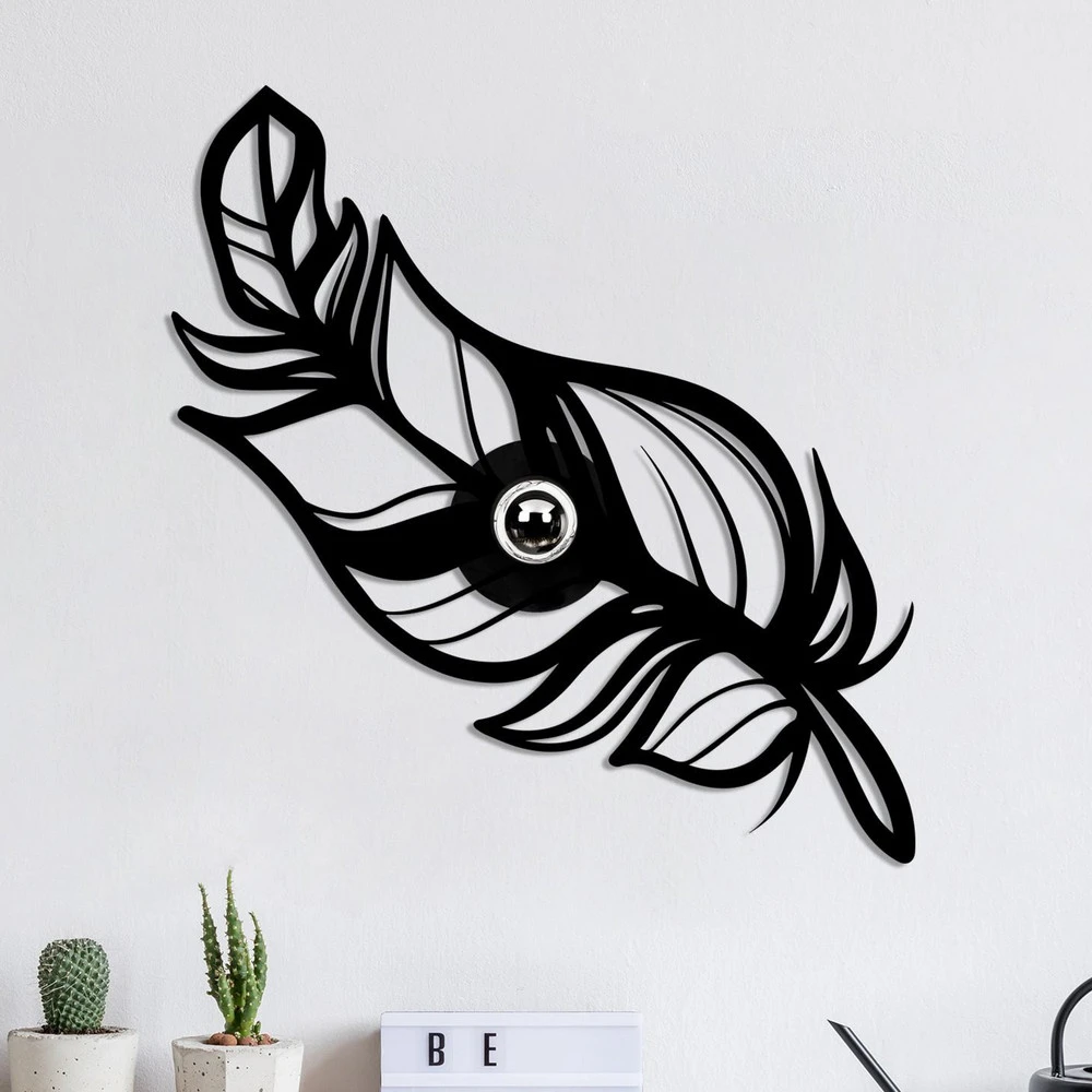 Certifié CE Applique murale W-030, noir, design plume, bois MDF, découpe laser