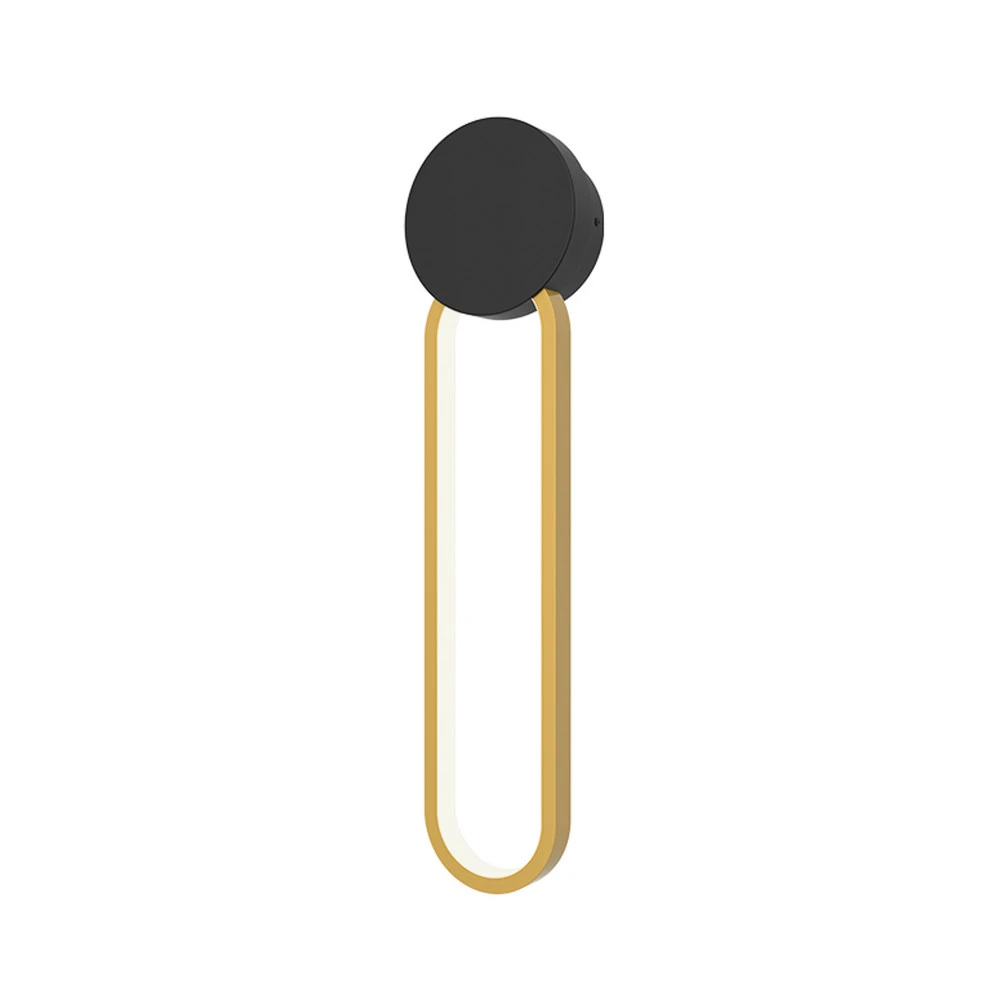 Design Contemporain Applique murale LED 23102, noir, anneau doré, aluminium