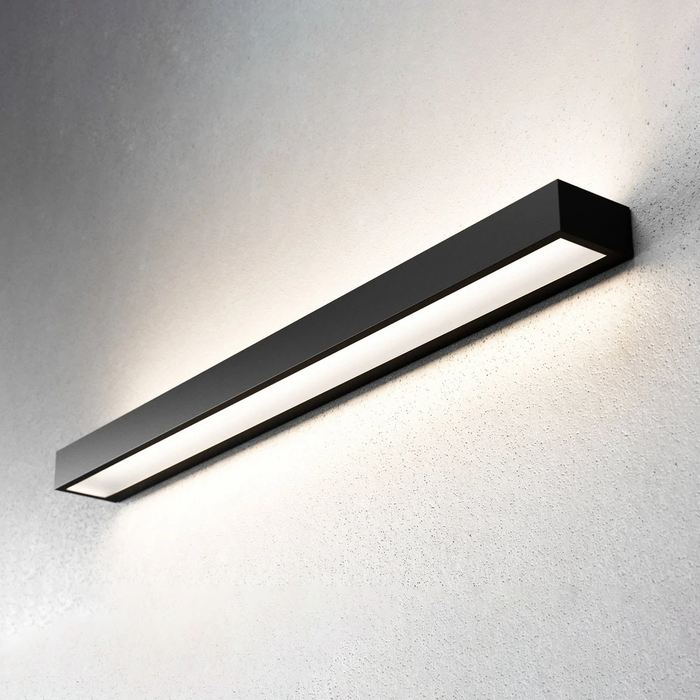 Design Contemporain Applique murale LED Mera, largeur 80 cm, noir, 3000K