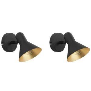 Design Contemporain Set de 2 lampes murales noires et dorées MERSEY I