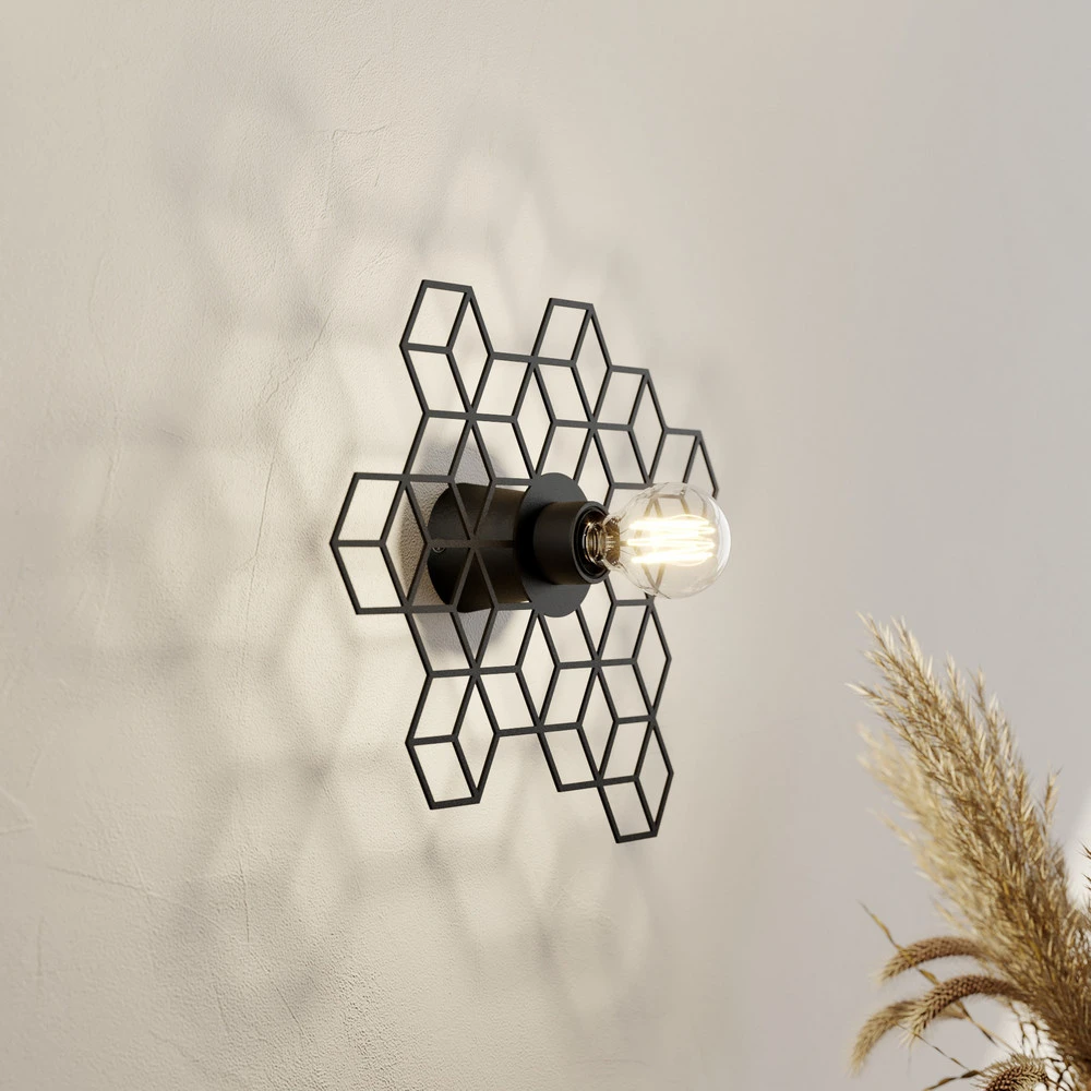 Lucande Alexaru applique, nid d’abeille, noire avec fixation invisible