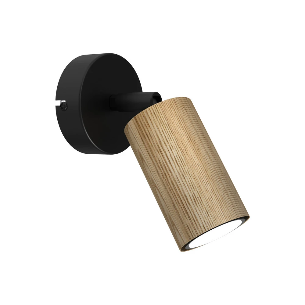 Étanche IP44 Applique murale Nise, à 1 lampe, acier noir, bois