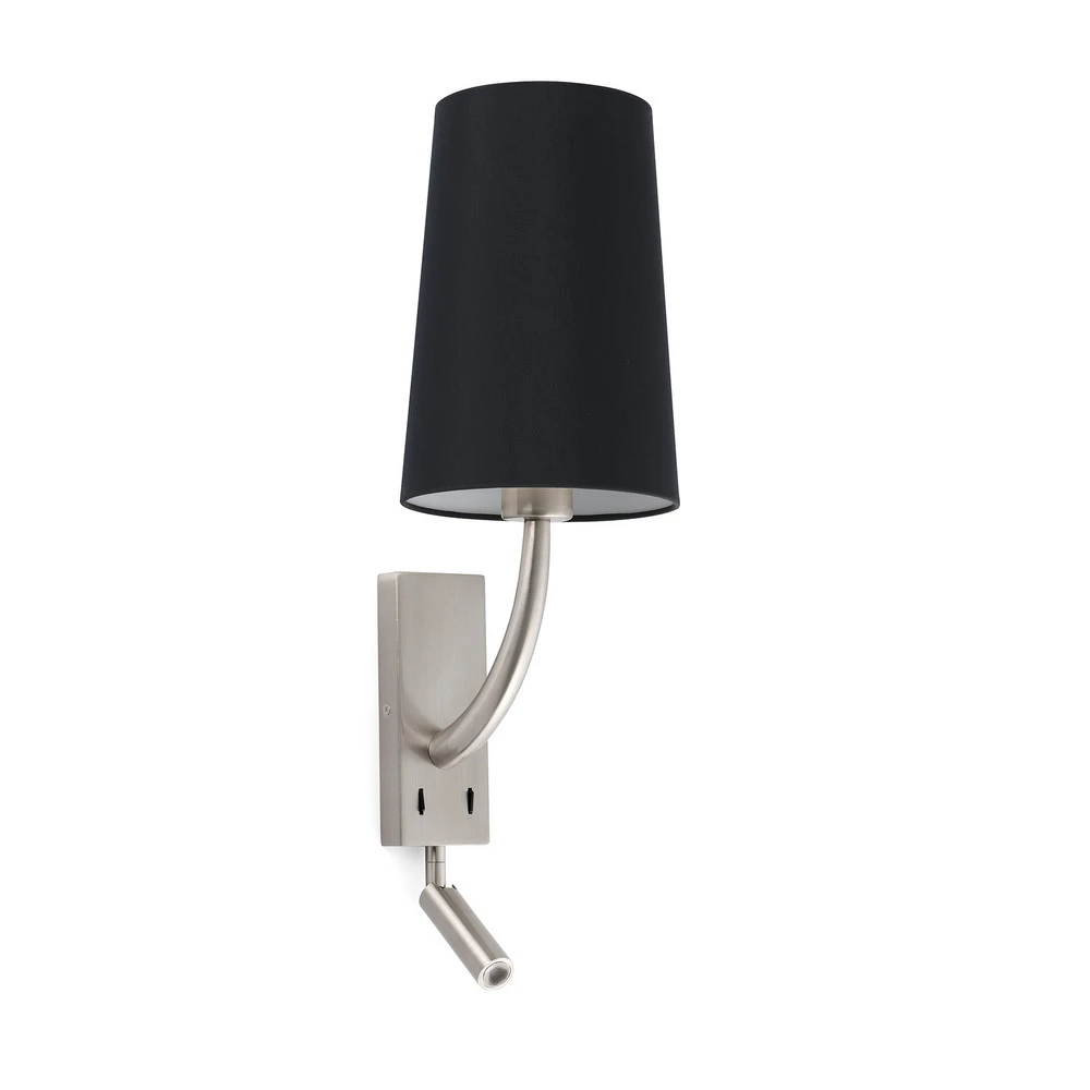 Étanche IP44 Applique Rem avec liseuse LED, noire/nickel