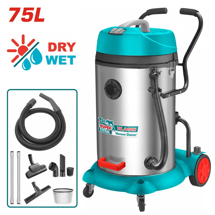 Aspirateur – 2 moteur - Humide & Sec – 2400W – Cuve 75L- TOTAL pour Bricoleurs Confirmés