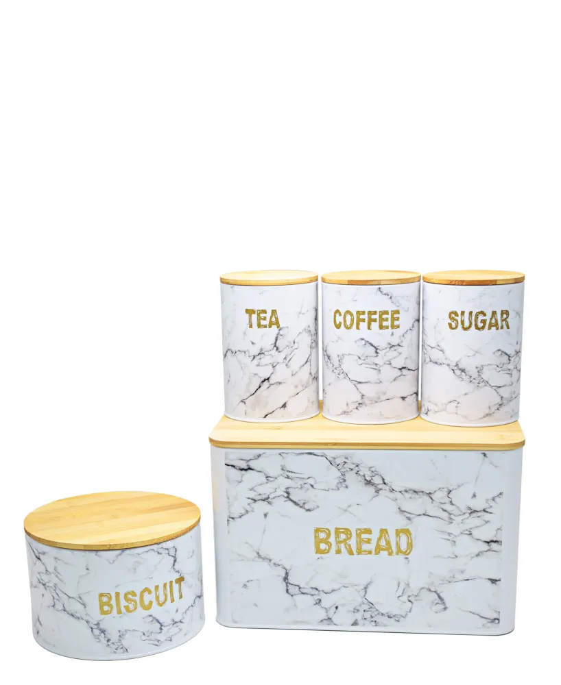 Aqua 5 Piece Marble Canister - Blanc pur & Grey