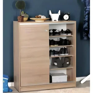 Armoire à chaussures de 2 portes coulissantes coloris Chêne Cambrian - Longueur 91 x profondeur 37 x hauteur 105 cm