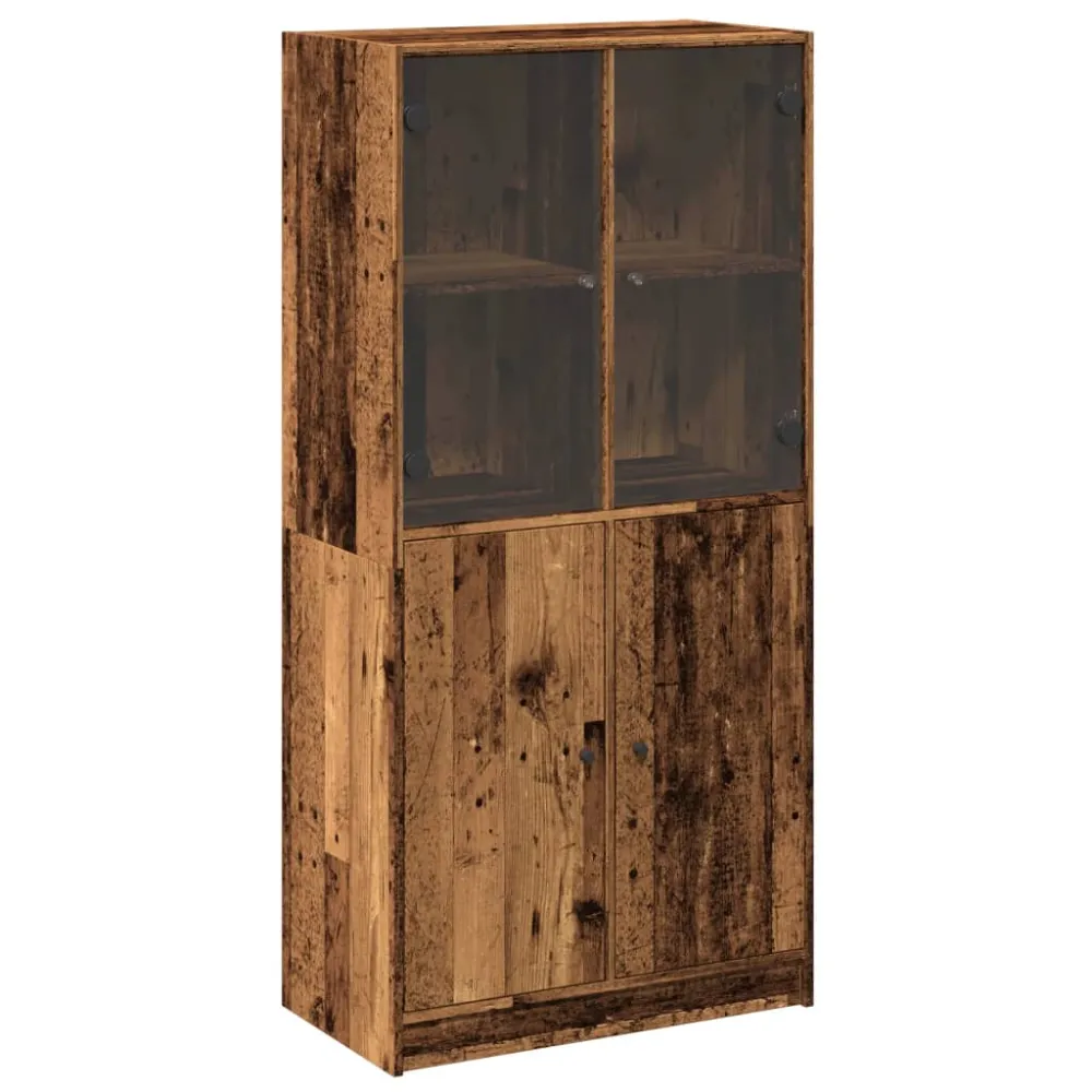 Buffet bahut commode armoire meuble de rangement organisateur cuisine salle de séjour salon haut avec portes vieux bois 68...