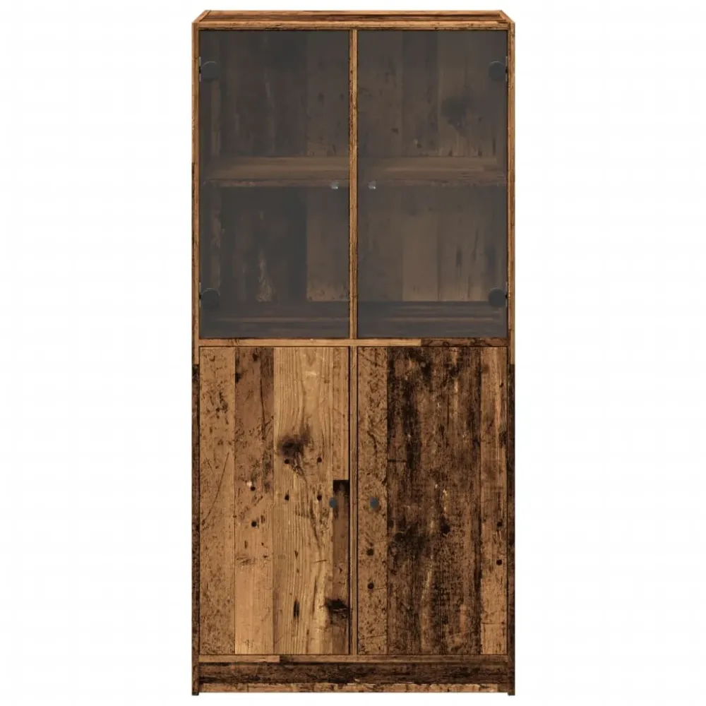 Buffet bahut commode armoire meuble de rangement organisateur cuisine salle de séjour salon haut avec portes vieux bois 68...