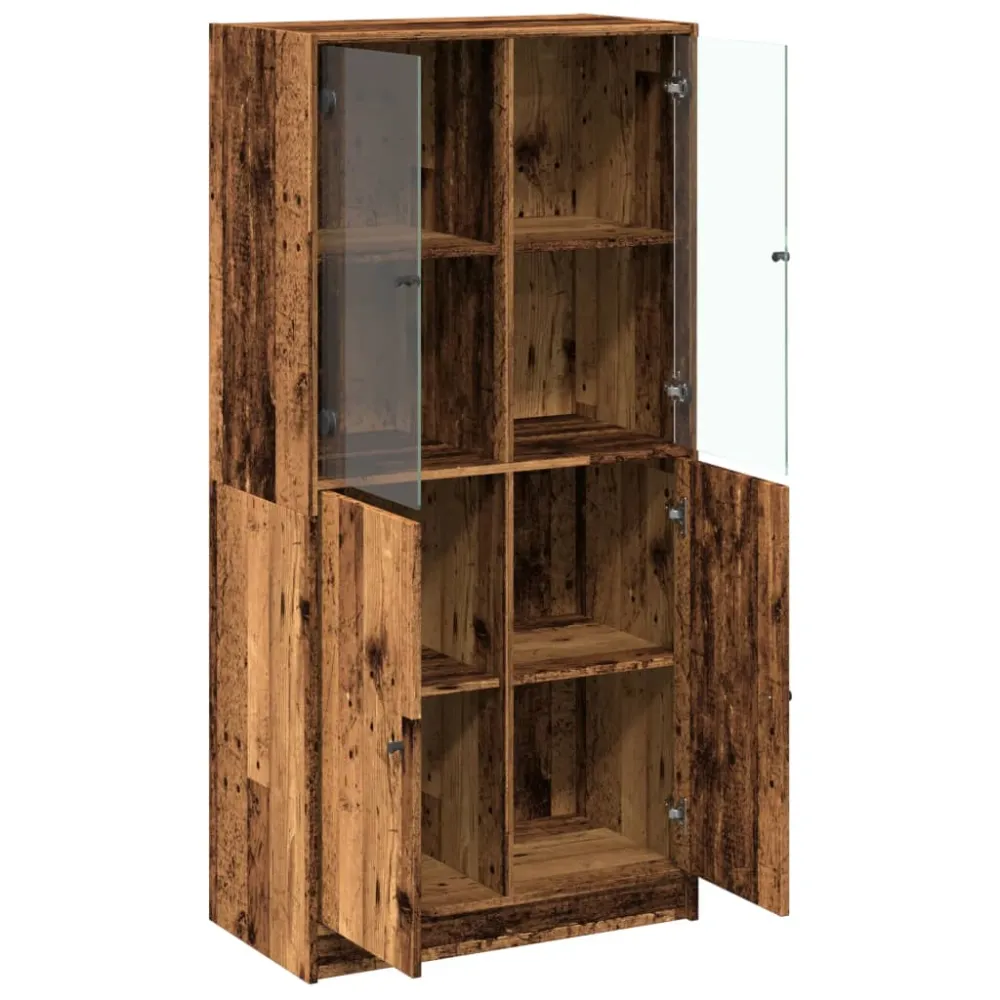 Buffet bahut commode armoire meuble de rangement organisateur cuisine salle de séjour salon haut avec portes vieux bois 68...