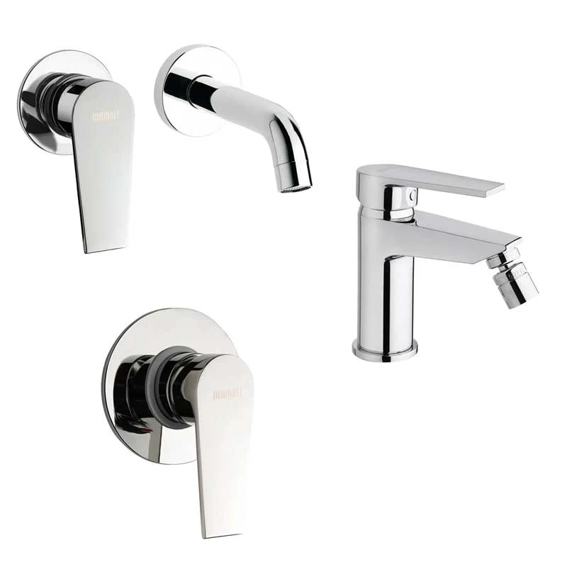 Ensemble de robinets de salle de bain Lavabo encastré, Bidet avec vidage et Douche encastrée finition chromée collection L...