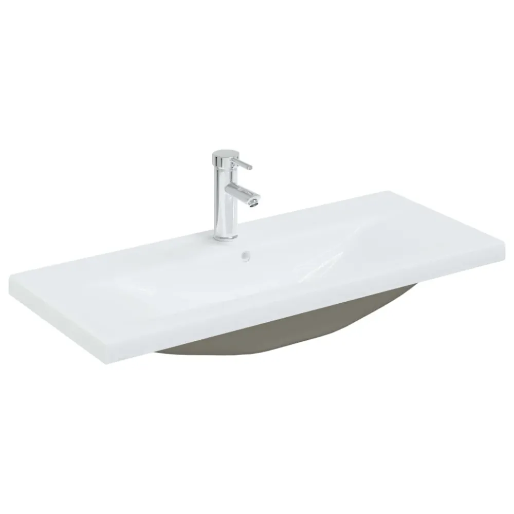 Lavabo salle de bain encastré avec robinet 91 cm céramique blanc 02_0002798