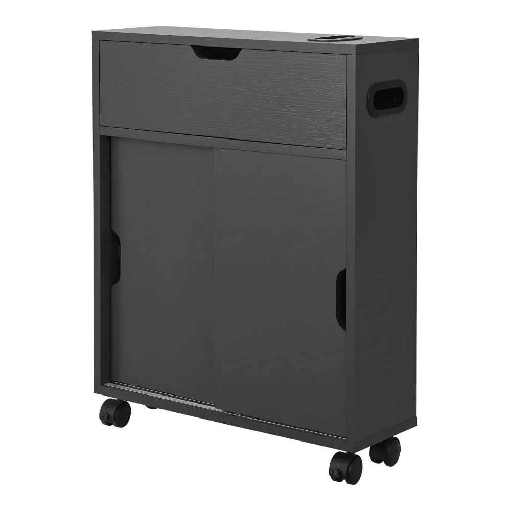 Meuble de rangement pour salle de bain 67 x 52 x 17 cm à portes coulissantes gris ténébreux 03_0006852