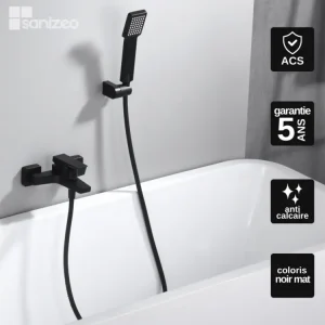 Mitigeur de Baignoire et Douche anti-calcaire Noir Mat IMEX Sanizéo ART BDAR025-4NG