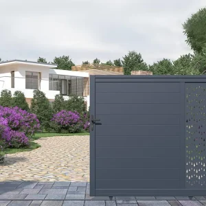 Portail coulissant aluminium semi rempli à motifs - L374 x H180 cm - Anthracite - GREGOR