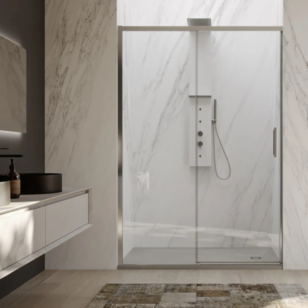 Porte de douche coulissante gauche 150 cm modèle Lauren en verre trempé 8 mm