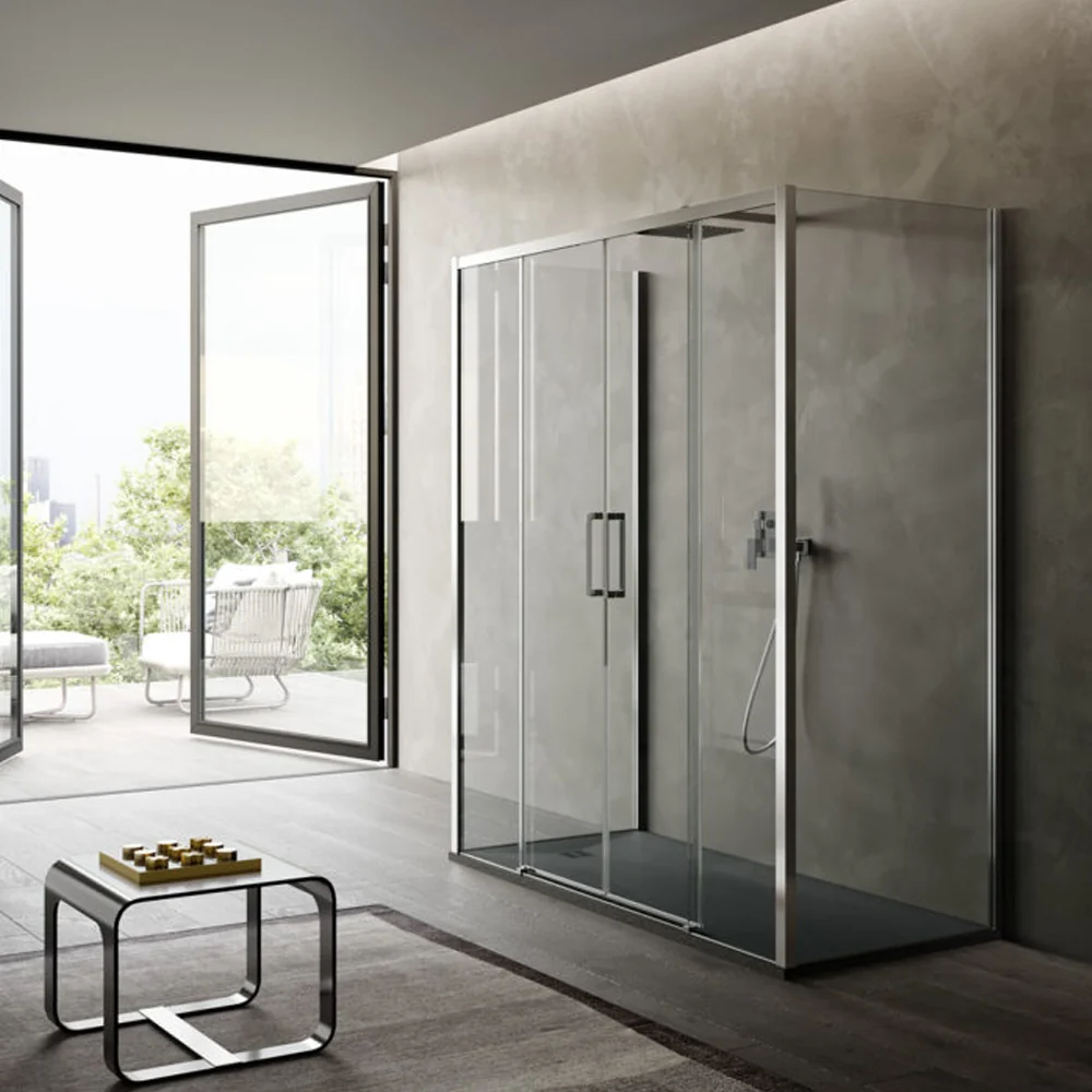Porte de douche deux coulissants ouverture centrale cm 170 modèle Lauren en verre trempé mm 8