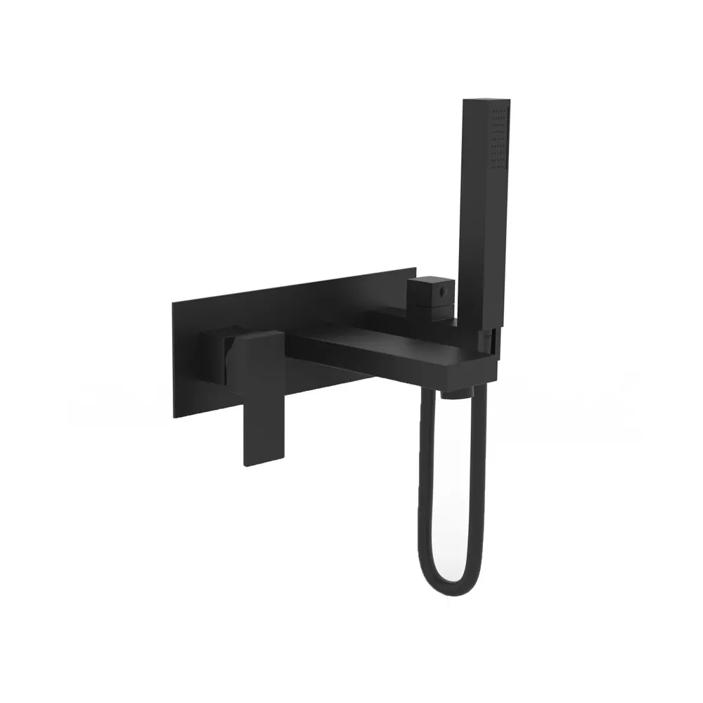 Robinetterie carrée pour baignoire à fixation murale SALLY-BK, noir mat Finition Noir Mat