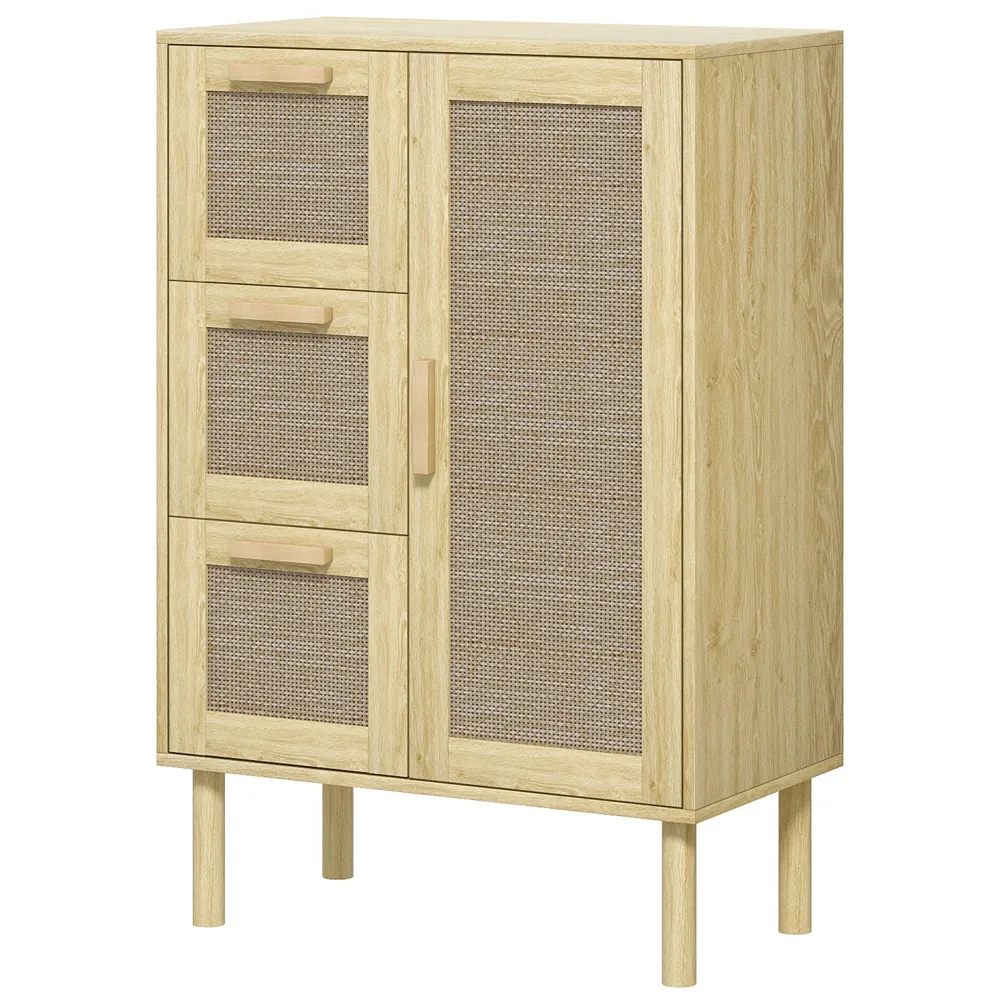 Étanche IPX4 Meuble salle de bain rangement, meuble de rangement style bohème avec tiroir et placard, étagères réglables,...