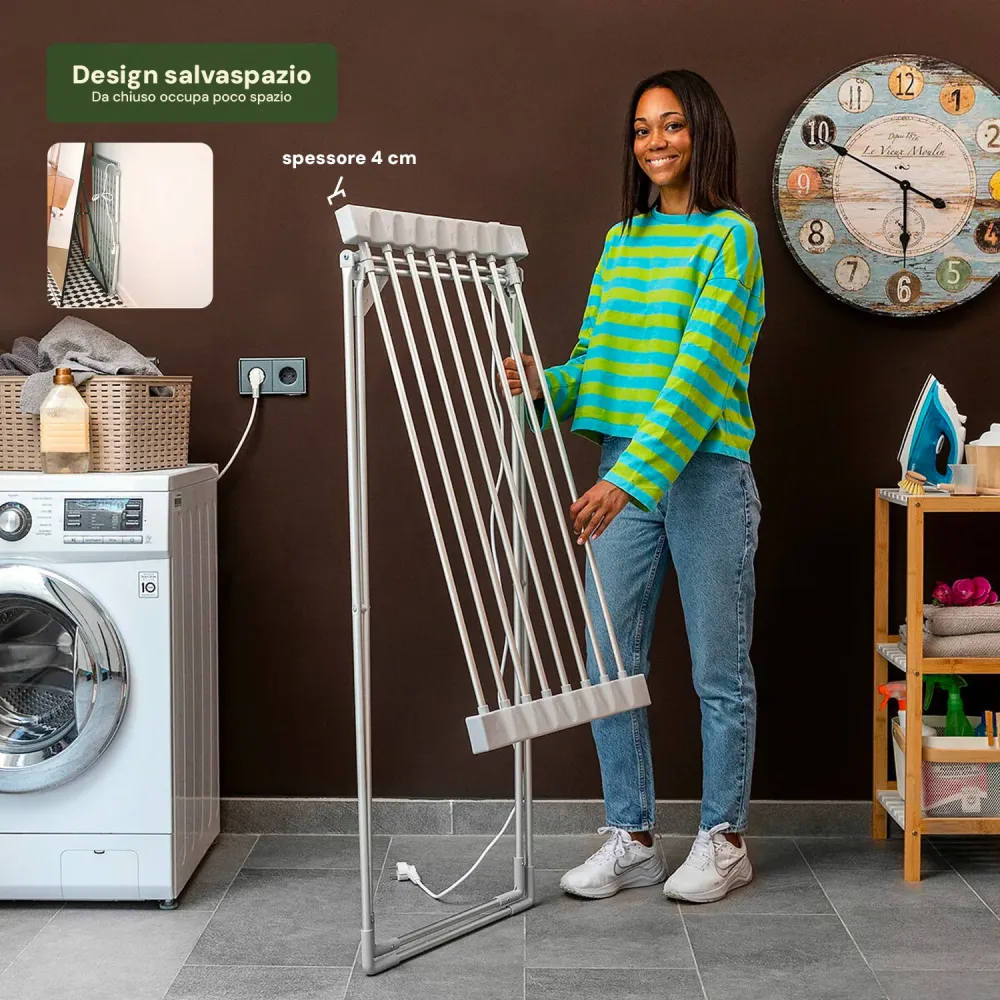 Stendibiancheria Riscaldato Alluminio – 8 Barre e Design Pieghevole Résistant à la rouille