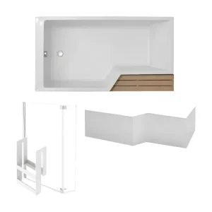 Baignoire bain douche JACOB DELAFON Neo 180 x 90 gauche + pare bain + tablier + étagère pour Robinet de Cuisine