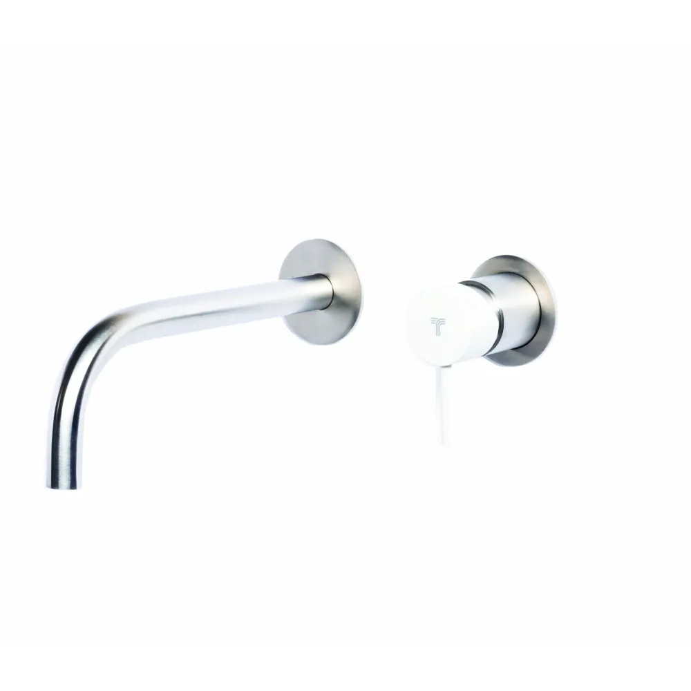 Cartouche Robinet mitigeur lavabo mural avec bec de 20 cm en acier inoxydable finition brossée avec poignée couleur perle...