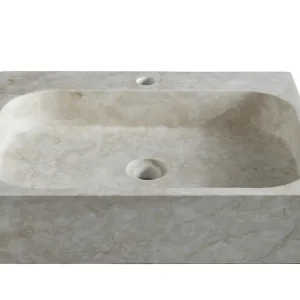 Crémaillère Vasque à poser / lavabo en marbre coloris crème - Longueur 52 x Hauteur 13 x Profondeur 42 cm