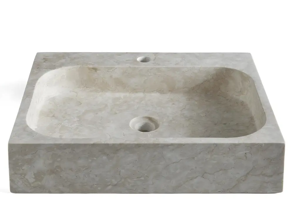 Crémaillère Vasque à poser / lavabo en marbre coloris crème - Longueur 52 x Hauteur 13 x Profondeur 42 cm