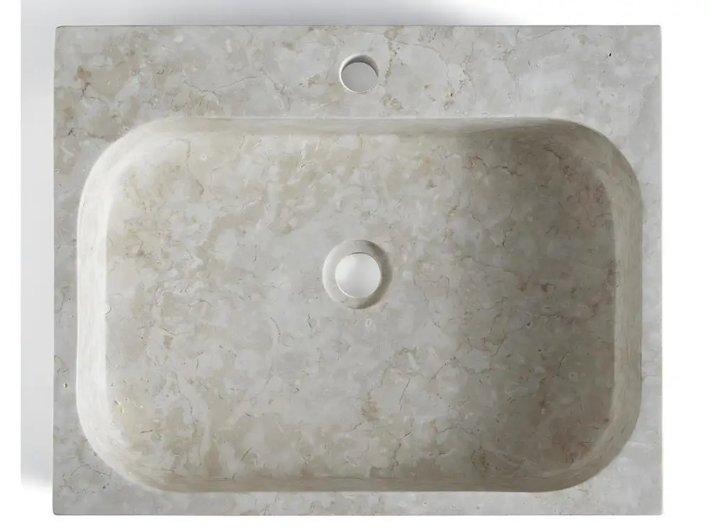 Crémaillère Vasque à poser / lavabo en marbre coloris crème - Longueur 52 x Hauteur 13 x Profondeur 42 cm
