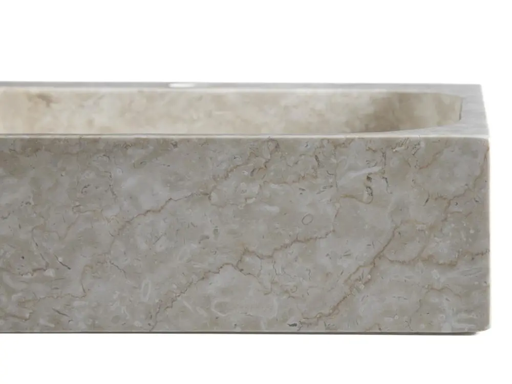 Crémaillère Vasque à poser / lavabo en marbre coloris crème - Longueur 52 x Hauteur 13 x Profondeur 42 cm
